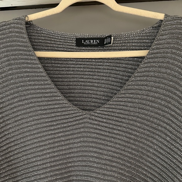 Lauren Ralph Lauren Charcoal Ribbed V-Neck Pullover Sweater - Picture 3 of 8